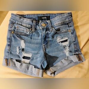 Aero Jr. Blue Distressed Denim Shorts  Size 00
